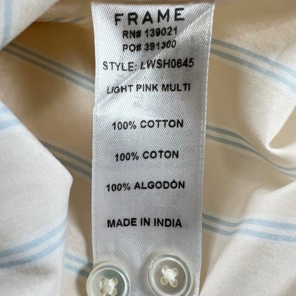 Frame Denim Bell Sleeve Button Down Shirt Light Light Pink w Blue Stripes XS - Picture 7 of 10